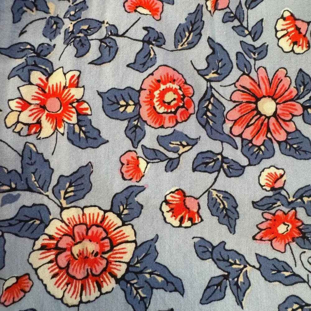 LOFT  Women's Floral Peasant Blouse Blue Pink Puff Sleeve Tie Neck Boho Top S